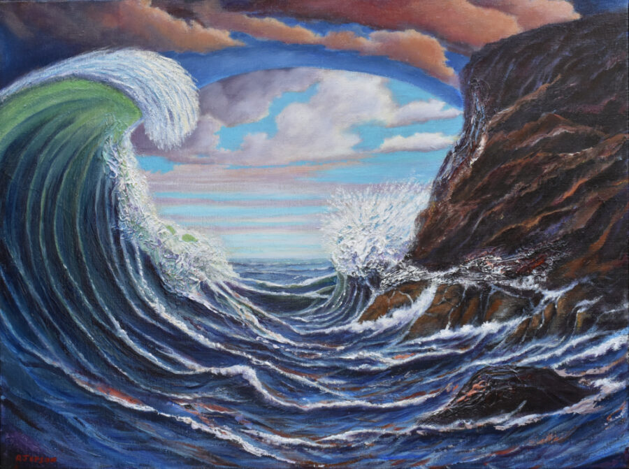 Original-surreal-seascape-featuring-large-breaking-wave-original-acrylic-on-canvas-painting-by-Robert-Jepson