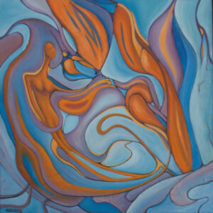 Rebirth-subtle-orange-and-blue-abstract-painting-swirling-organic-patterns-and-hidden-symbols.-Original-oil-and-acrylic-on-canvas-by-Robert-Jepson