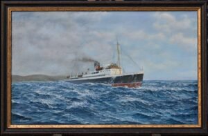 King Orry, 1V 1949, Isle of Man Steam Packet Company, historic marine art, ship in rough sea