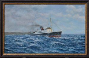 Historic marine painting. King Orry 1V in heavy seas bound for Liverpool from the Isle of Man
